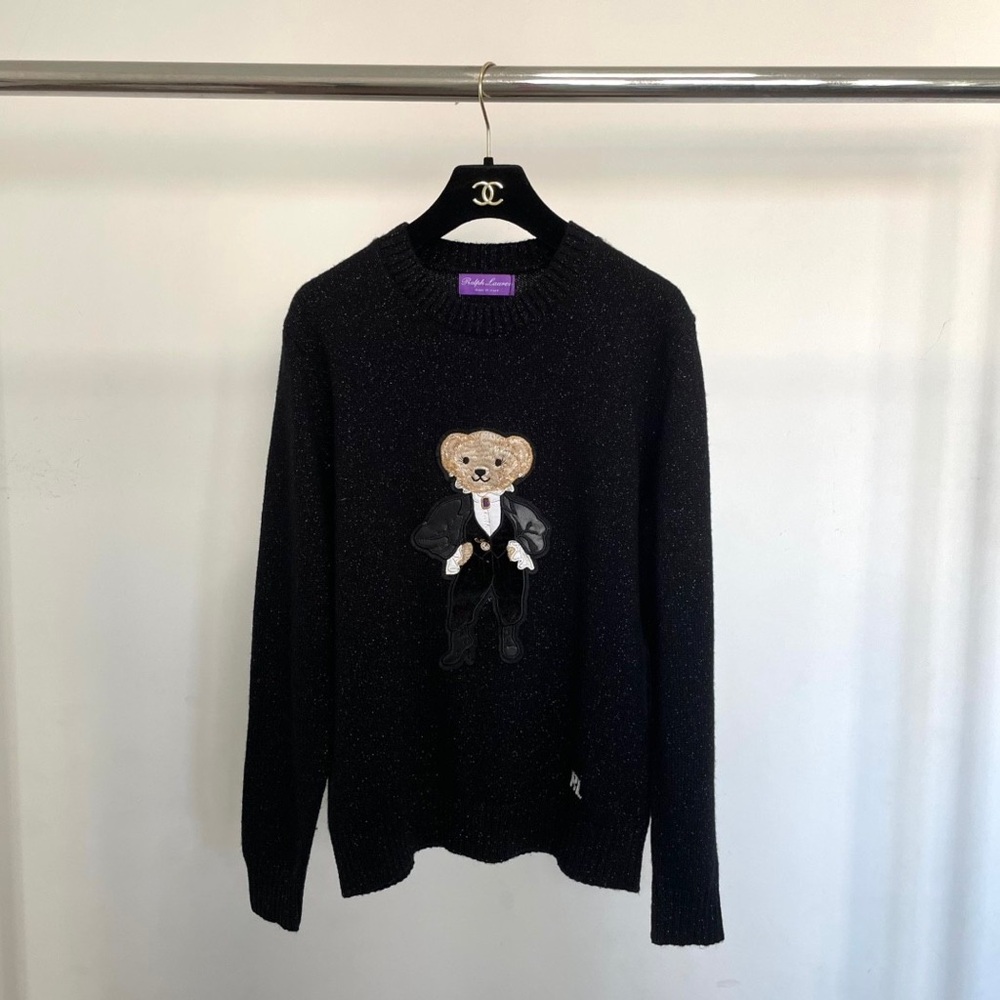 Women's Ralph Lauren Black Holiday Polo Bear Metallic Cashmere Sweater